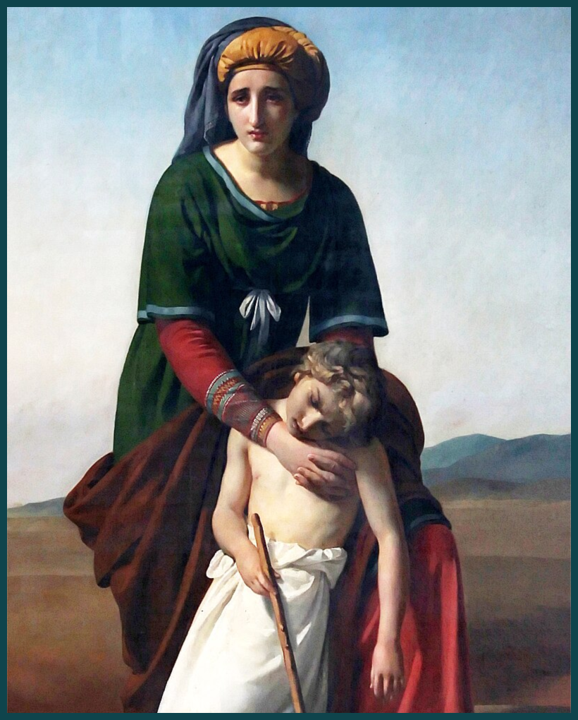 By François-Joseph Navez - This illustration of Hagar hold a young Ishmael was made by Antoine Motte dit Falisse alias M0tty but it is in the public domain because it is a faithful photographic reproduction of an original two-dimensional work of art and the work of art itself is in the public domain.